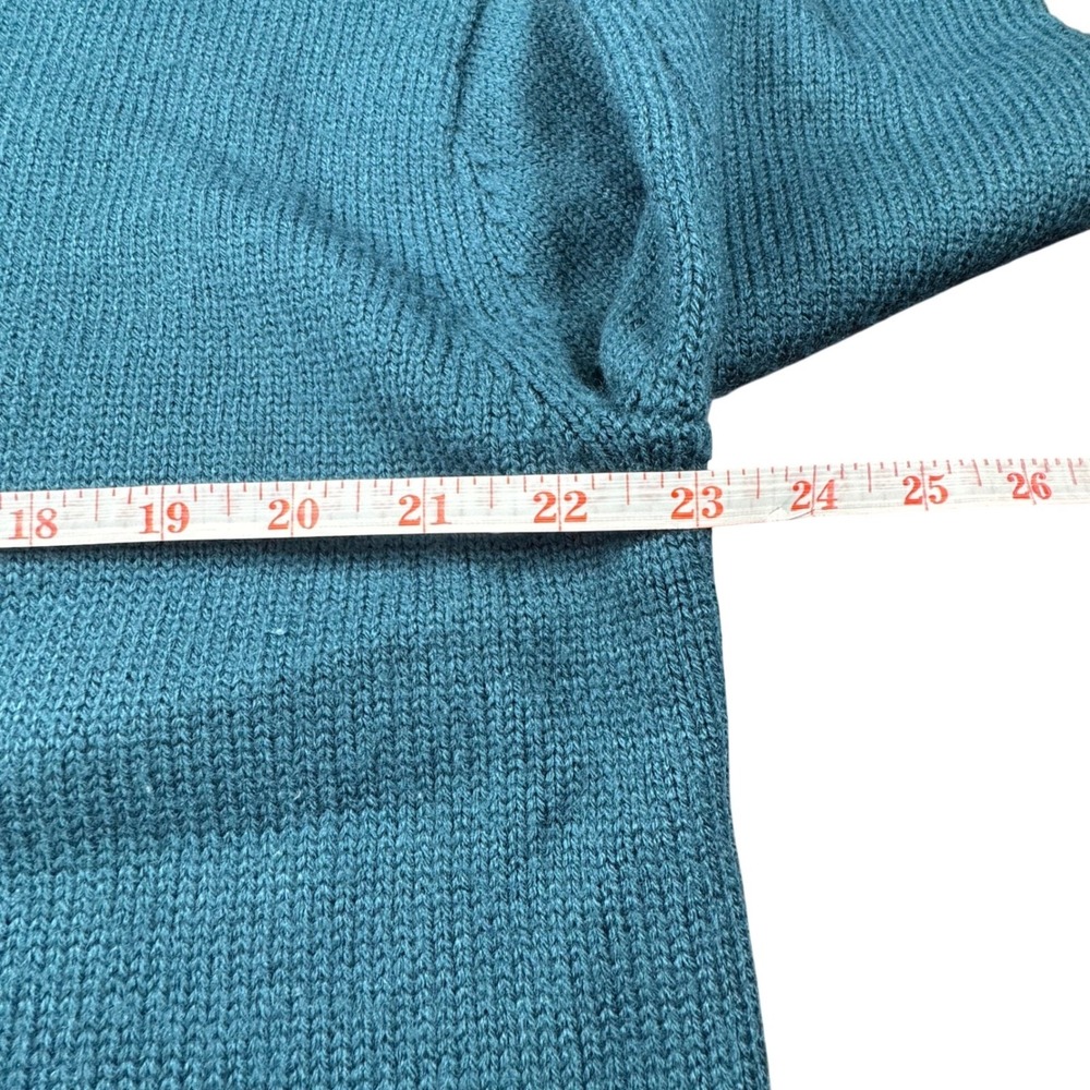 Jason Wu Mock Neck Sweater Teal Ribbed Wool Blend M Cabincore Chunky Chic Cozy - Picture 9 of 13